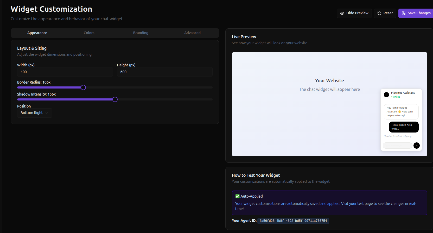 Widget Customization Dashboard
